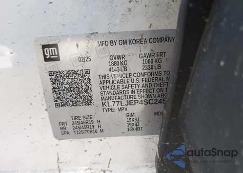 2025 Chevrolet Trax Fwd 2Rs из США, поврежденный, VIN KL77LJEP4SC245948